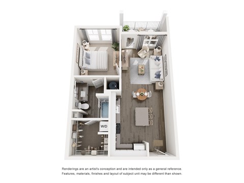 Floor plan for 1 bed, 1 bath, 685 sqft